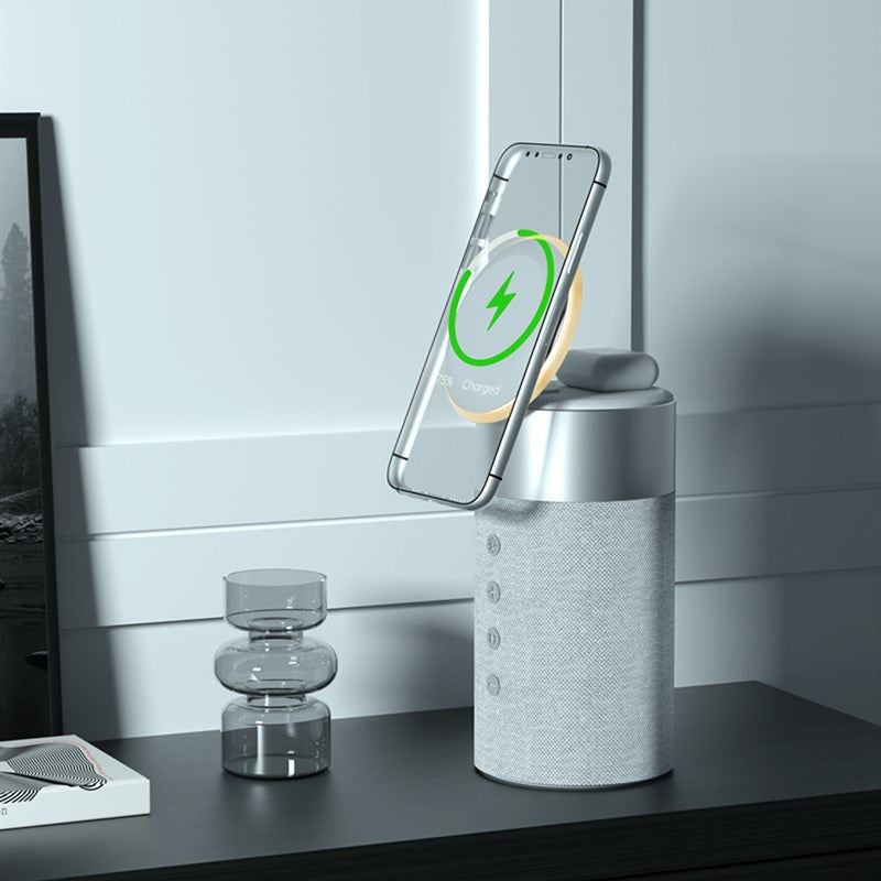 XO 3 in 1 MagSafe Wireless Charger with Built-in Bluetooth Speaker - Grey