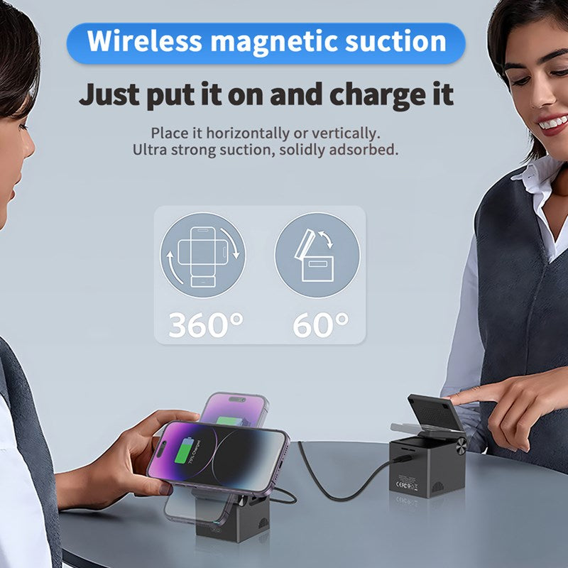 XO 3 in 1 Portable Magnetic 15W Wireless Charging Station (360°/60° Adjustable) - Black