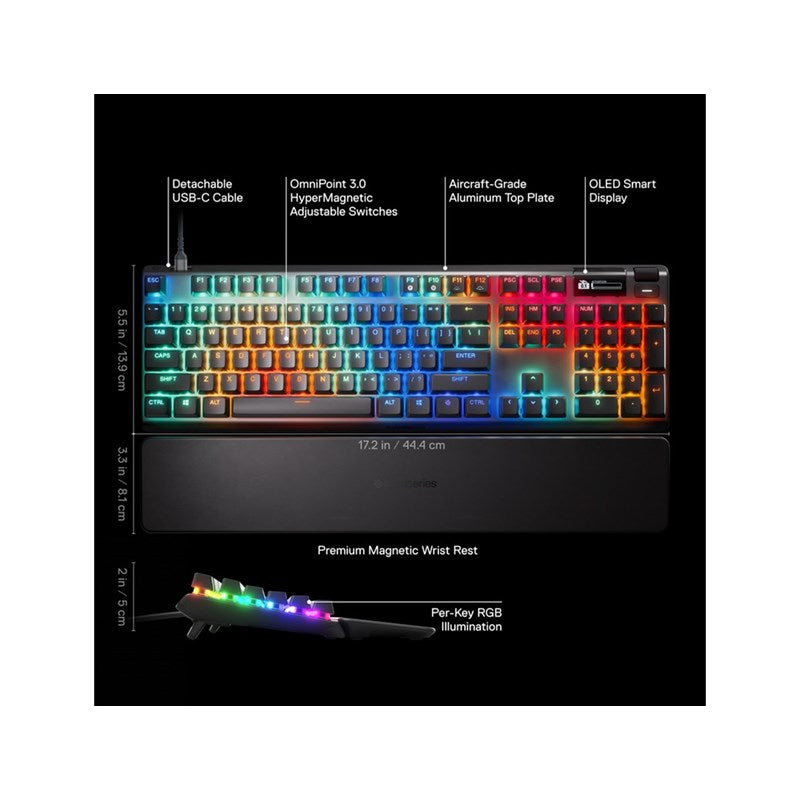 SteelSeries Apex Pro Gen 3 Wired RGB Mechanical Gaming Keyboard (US Layout) - Black - Open Box