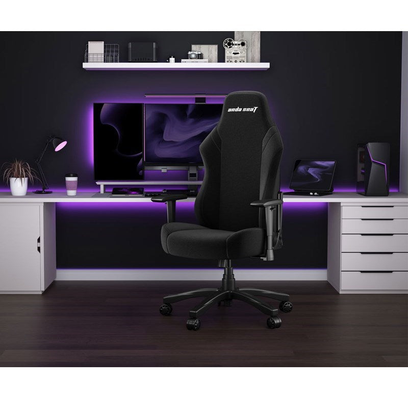 Andaseat Luna Series Gaming Chair Large - Black Fabric with Andaseat Green-Touch Natural Bamboo Charcoal Seat Mat