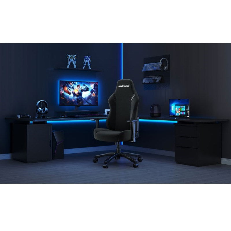 Andaseat Luna Series Gaming Chair Large - Black Fabric with Andaseat Green-Touch Natural Bamboo Charcoal Seat Mat
