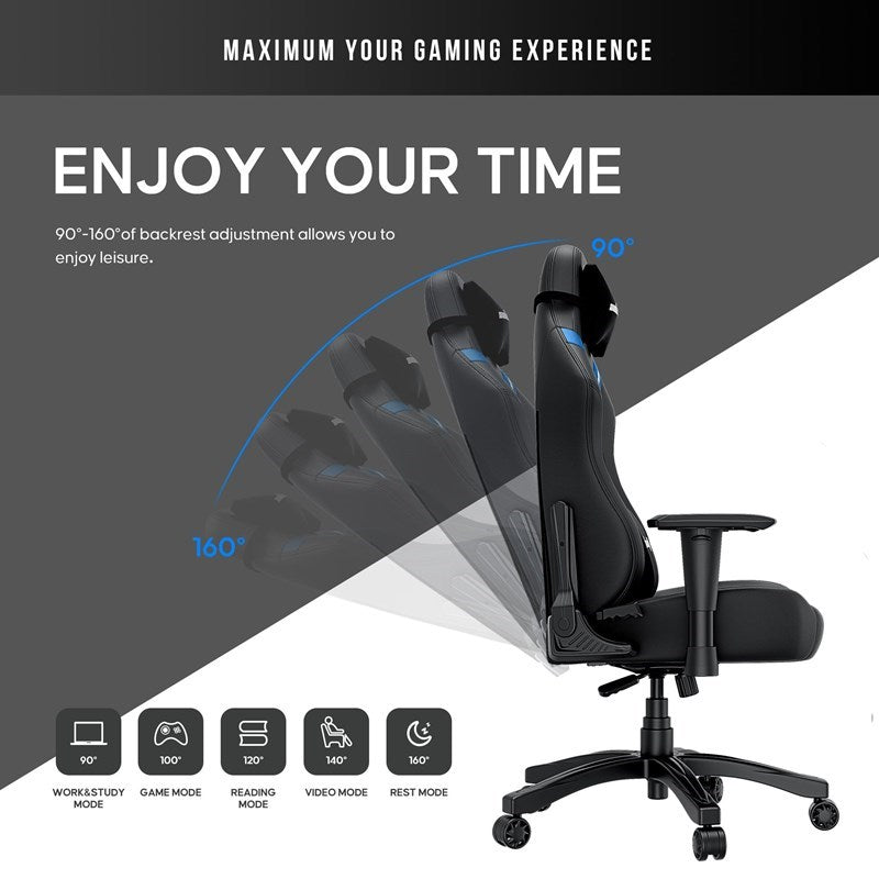 Andaseat Luna Series Gaming Chair Large - Black/Blue with Andaseat Green-Touch Natural Bamboo Charcoal Seat Mat