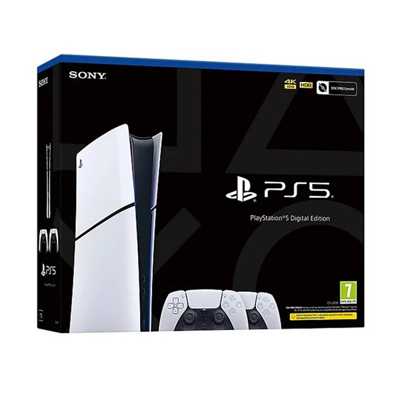 Sony PlayStation 5 Slim Digital Console - Two DualSense Wireless Controllers Bundle - White