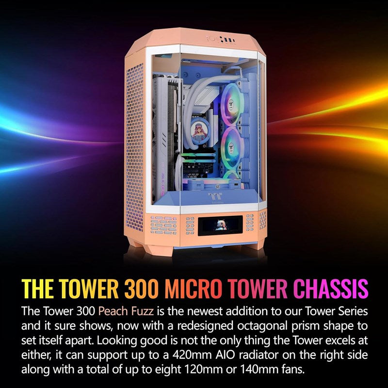 Thermaltake The Tower 300 M-ATX Micro Tower Gaming PC Case - Peach Fuzz (2 PWM Fans Included)