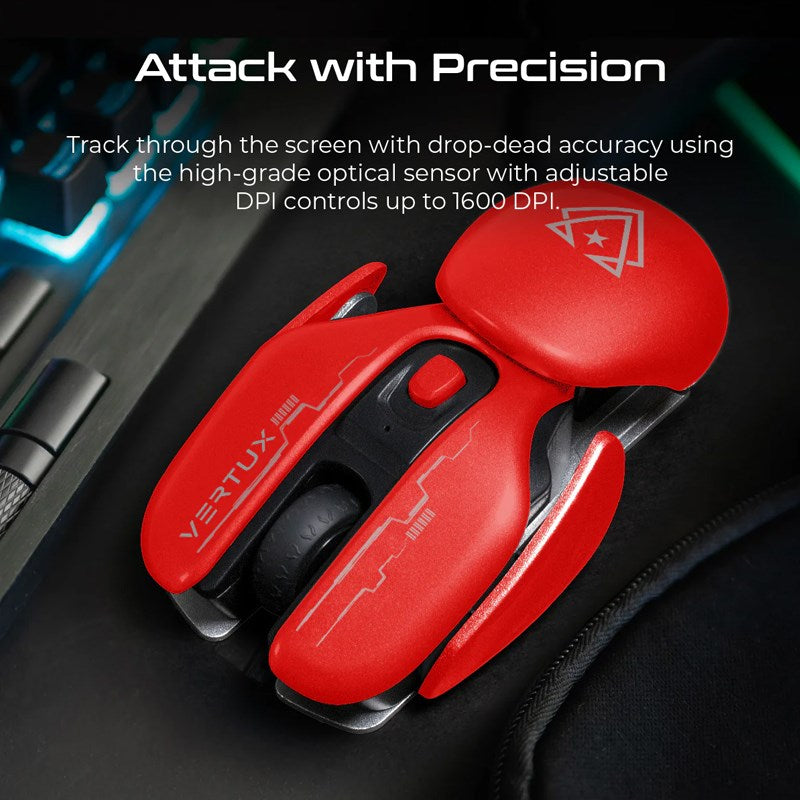 Vertux Glider High Performance Ergonomic Wireless Gaming Mouse – Red