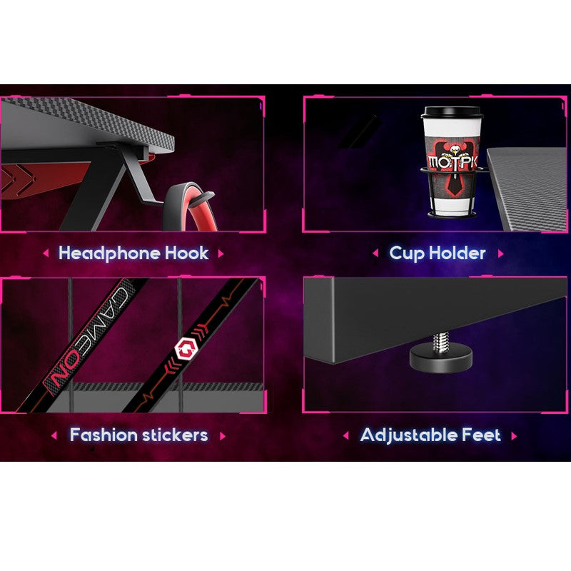 GAMEON L-Shaped Slayer I Series Gaming Desk (Size: 129*129*74cm & Table top 80*46cm) With Headset Hook, Cup Holder & Accessories Stand - Black