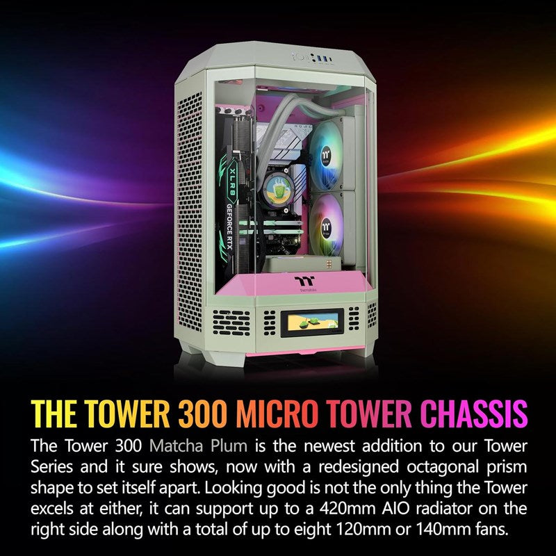 Thermaltake The Tower 300 M-ATX Micro Tower Gaming PC Case - Matcha Plum (2 PWM Fans Included)