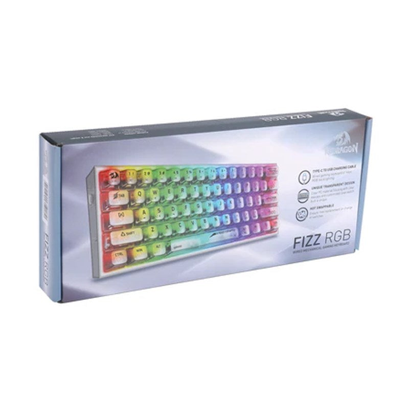 Redragon Fizz K617CT 60% Wired RGB Mechanical Gaming Keyboard - White Transparent