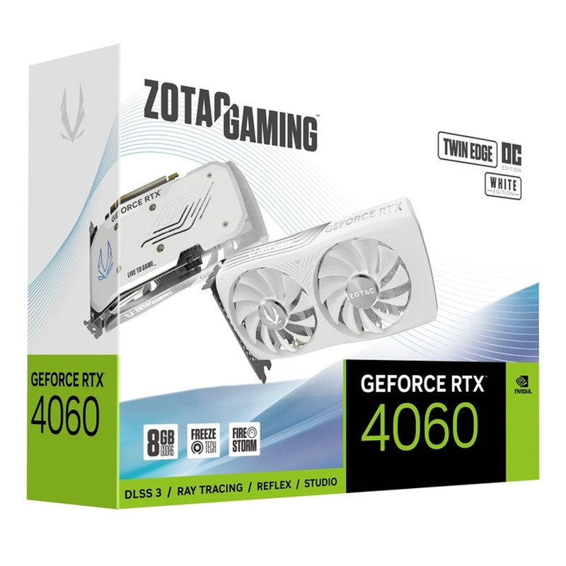 زوتاك بطاقة رسومات الألعاب جيمينج جي فورس RTX 4060 سعة 8 جيجابايت الحافة المزدوجة OC إصدار أبيض GDDR6