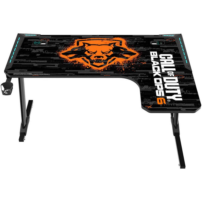 Call of Duty Flowing Light Gaming Desk With Full Table Mouse Pad, Wireless Charger, USB Splitter, Headphone Hook, Cup Holder