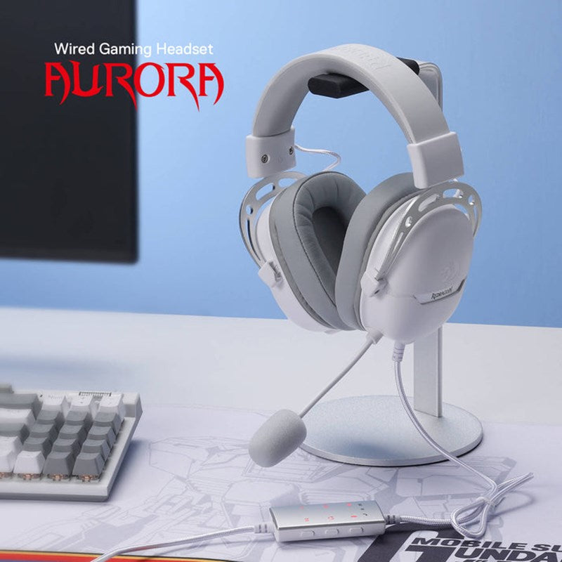 Redragon AURORA H376WG Aurora, 7.1 Surround Sound, Over-Ear Wired Gaming Headset - White