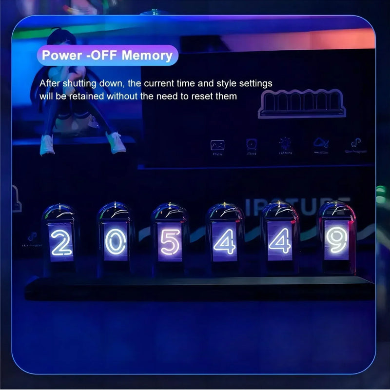 RGB LED Nixie Tube Clock Glows IPS Color Screen DIY Analog Digital Tube Night lights Gaming Desktop Home Decoration