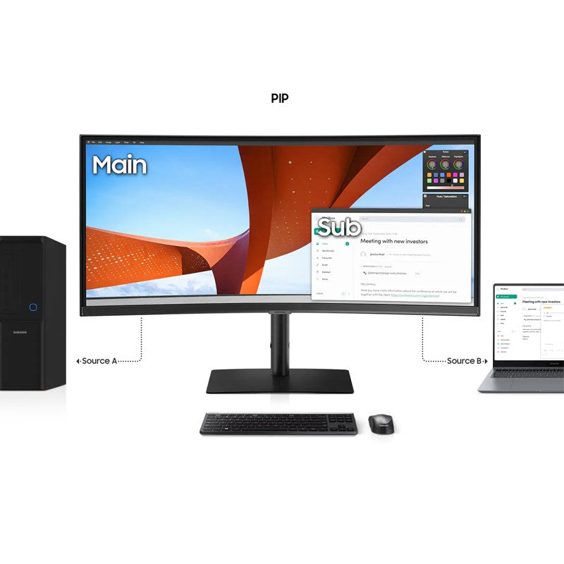 سامسونج شاشة فيوفينيتي S6, بدقة الترا دبليو كيو اتش دي (3440 × 1440)، شاشة ذكية منحنية بمنفذ تايب سي، بمعدل تحديث 100 هرتز