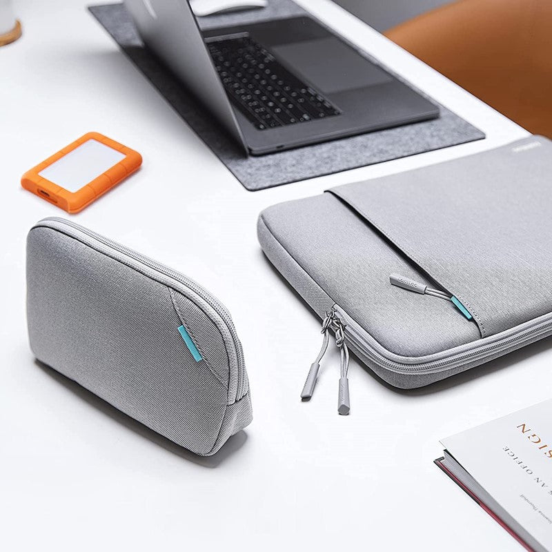Tomtoc Recycled Portable Storage Pouch Bag Case Accessories Organizer Compatible with Laptop Charger, Mouse, Cables, Hub, Power Adapter, Power Bank, Toiletries, Cosmetics, Personal Items, Grey