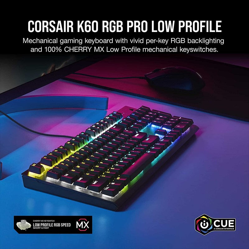 Corsair K60 PRO Low-Profile Wired RGB Mechanical Gaming Keyboard - Black