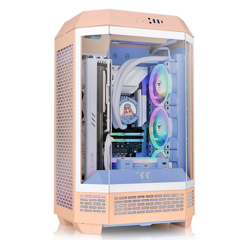 Thermaltake The Tower 300 M-ATX Micro Tower Gaming PC Case - Peach Fuzz (2 PWM Fans Included)