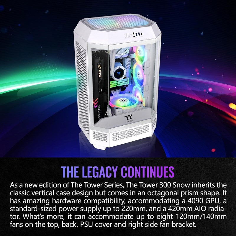 Thermaltake The Tower 300 M-ATX Micro Tower Gaming PC Case - Snow (2 PWM Fans Included)