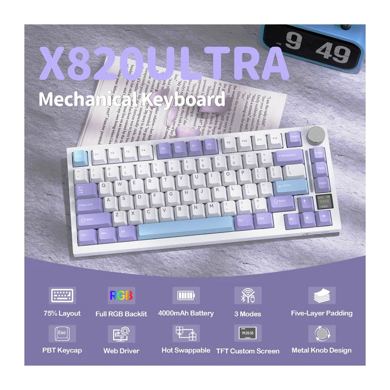 ATTACK SHARK X820 Ultra Wireless Tri-Mode (2.4G + Type-C + Bluetooth) Gasket Mechanical Keyboard + Shark Switch