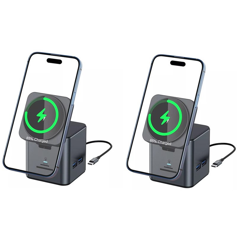 8 in 1, USB C Magnetic Docking Station Wireless Charger 100W PD 4K, (Pack of 2)