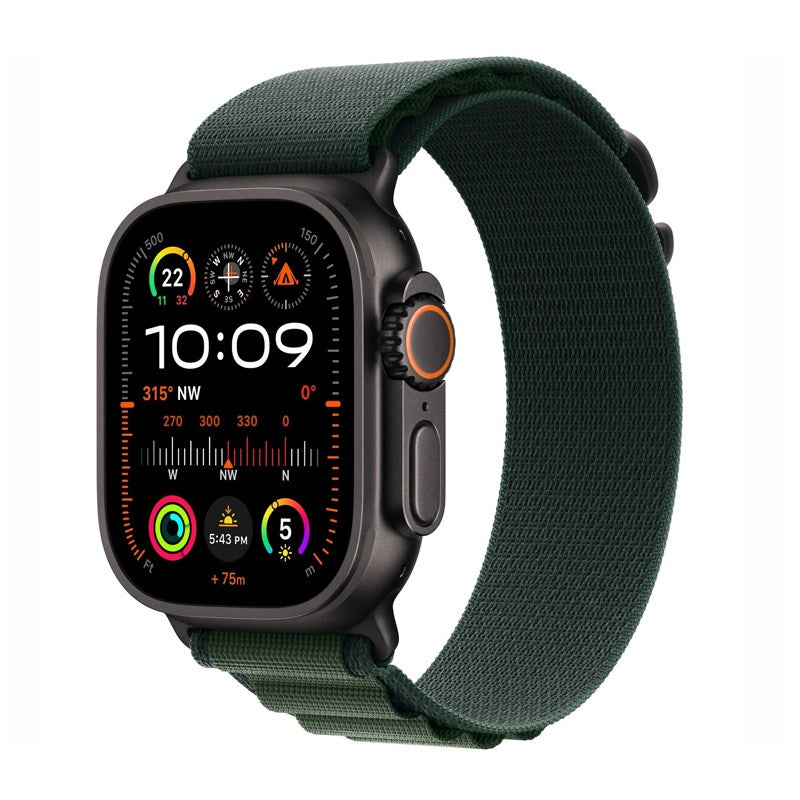 Apple Watch Ultra 2, 49mm, Black Titanium Case, Dark Green Alpine Loop, Large (GPS+Cellular)