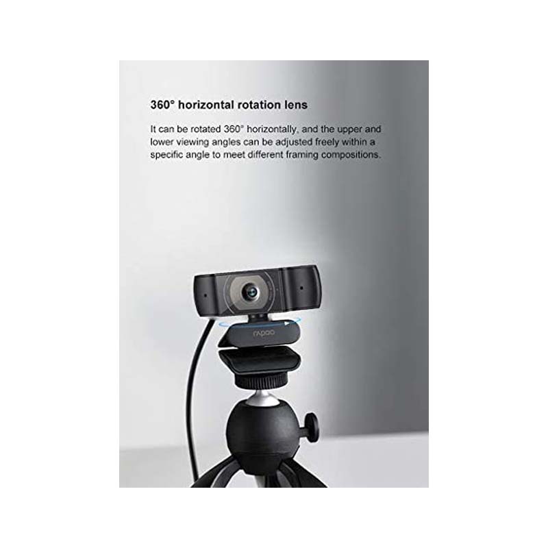 Rapoo C200 720p HD USB, 360° Horizontal, 100° Super Wide-Angle Webcam with Microphone for Live Broadcast Video Calling Conference - Black