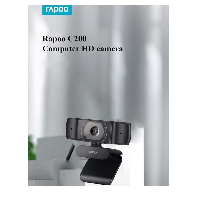 Rapoo C200 720p HD USB, 360° Horizontal, 100° Super Wide-Angle Webcam with Microphone for Live Broadcast Video Calling Conference - Black