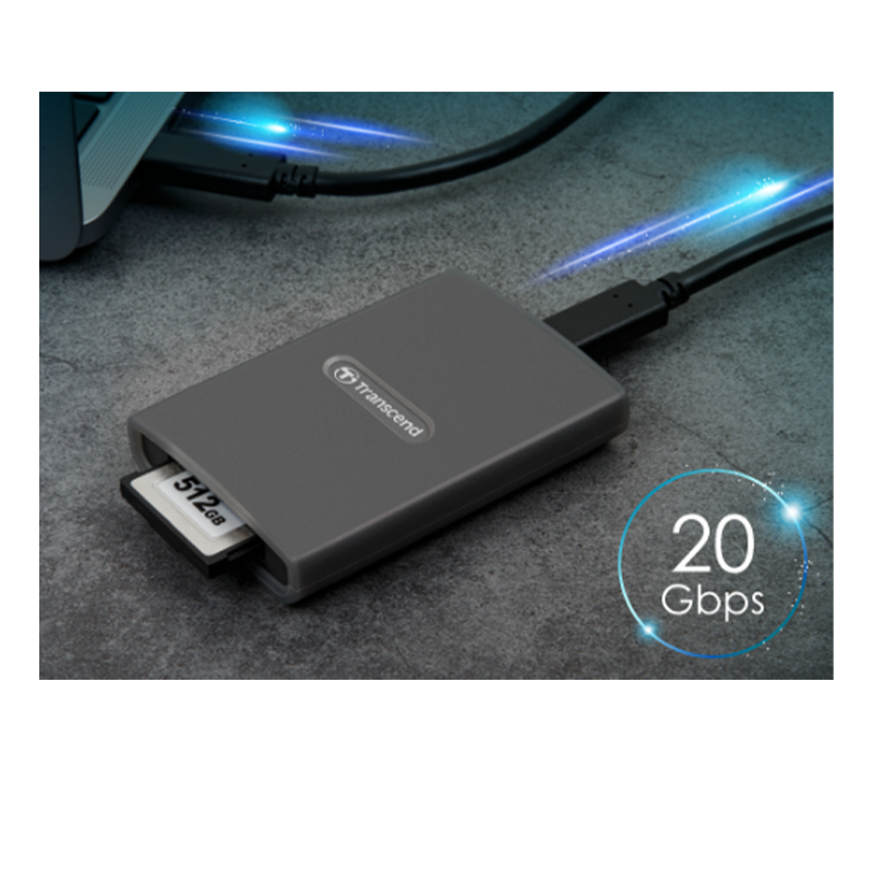 Transcend CFexpress Card Reader, Type B, USB 3.2 Gen 2x2, 20 Gbps, for Photography and Cinematic Experts, Provide Type A and Type C Cables - Space Grey