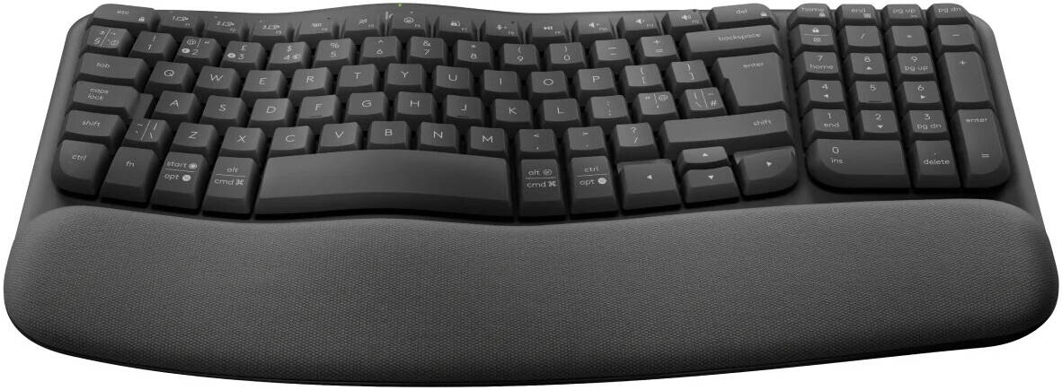 Logitech Wave Keys Wireless Ergonomic Keyboard with Cushioned Palm Rest, Comfortable Natural Typing,  Bluetooth, Logi Bolt Receiver, for Multi-OS, Windows/Mac, English/Arabic Layout - Graphite