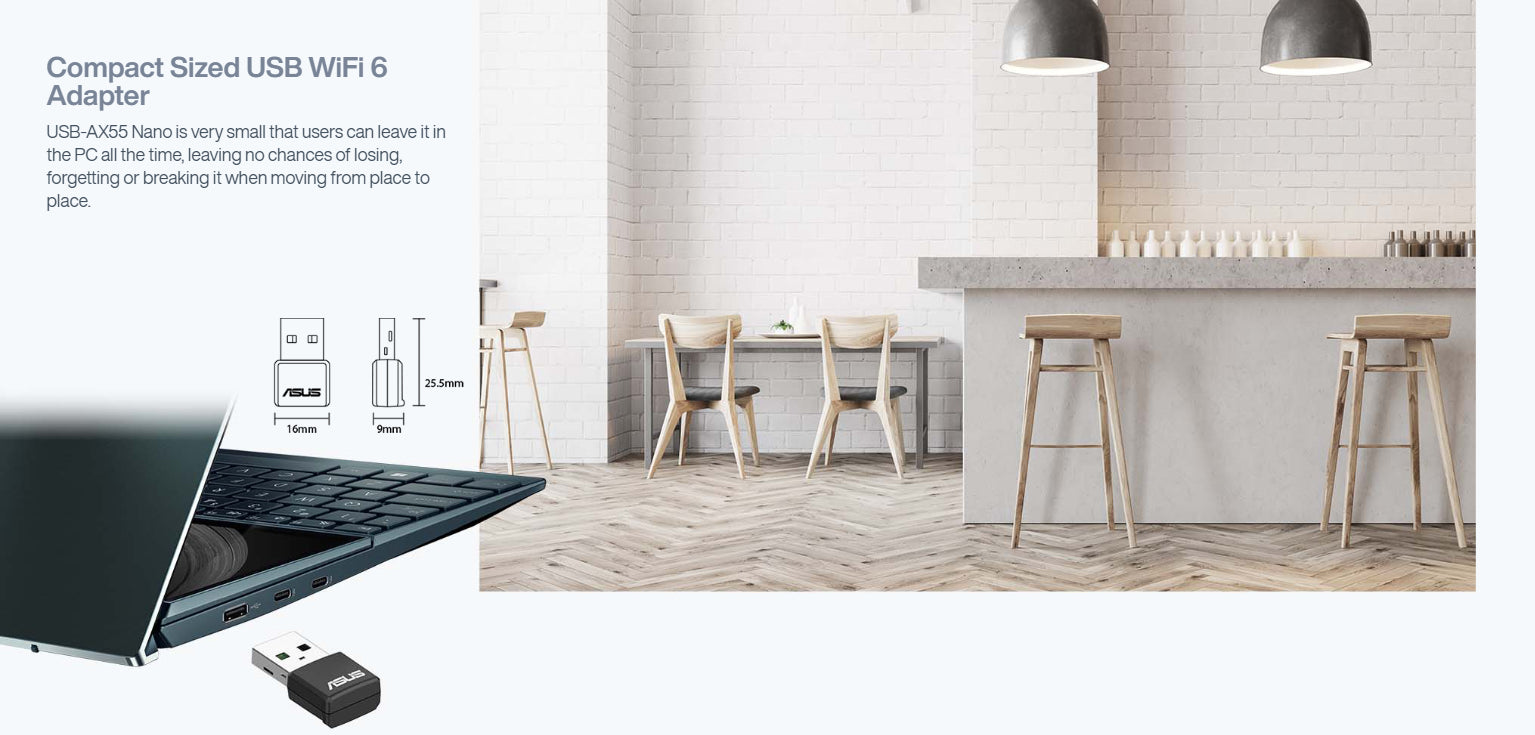 اسوس AX1800 محول واي فاي 6 USB مزدوج النطاق