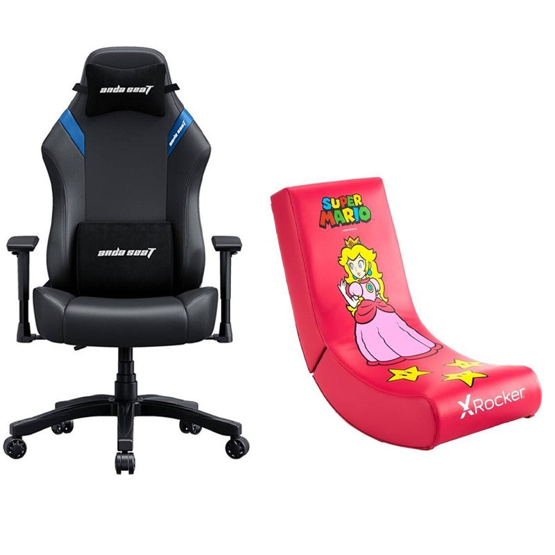X-Rocker Nintendo All-Star Peach Video Rocker Gaming Chair + Andaseat LUNA Series Large  Gaming Chair -  Black/Blue