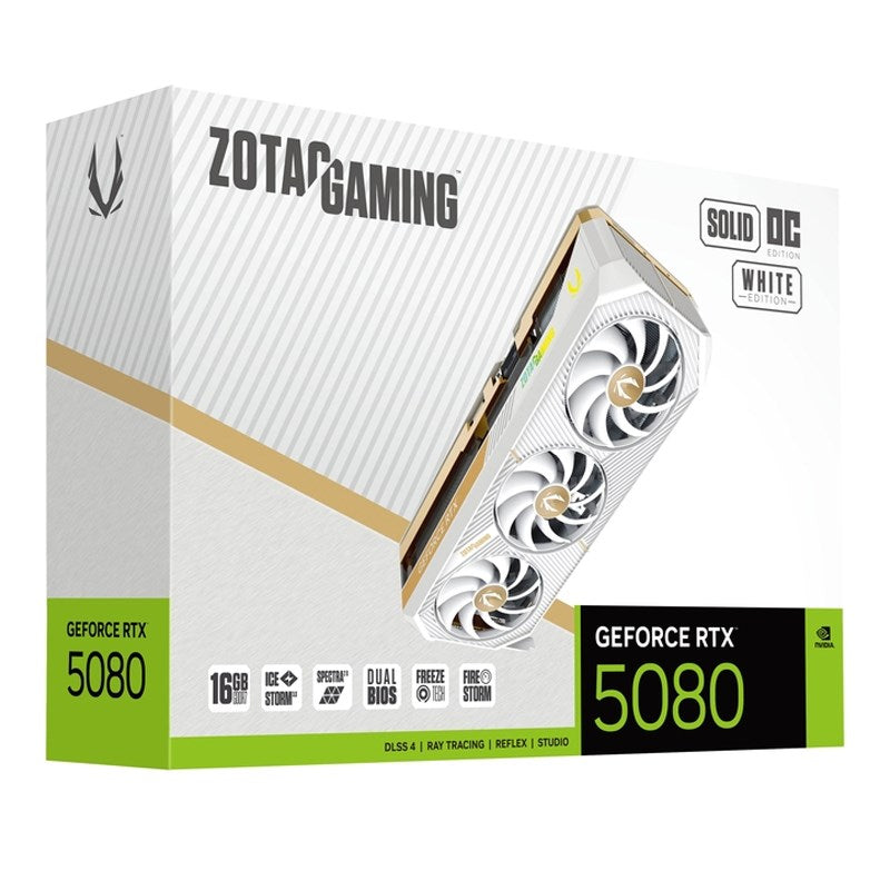 ZOTAC GAMING GeForce RTX 5080 SOLID OC White Edition 16GB GDDR7 Gaming Graphics Card