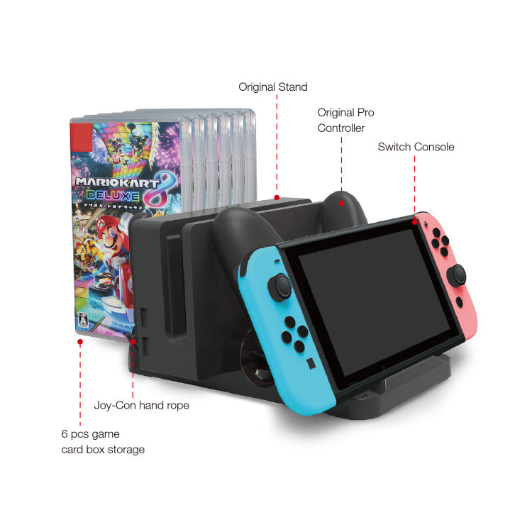 Dobe Switch Charging Dock Station for comfortable with Nintendo Switch, Multi-functional Pro Controller Charger and Joycon stand- with 6 Game Cards Storage