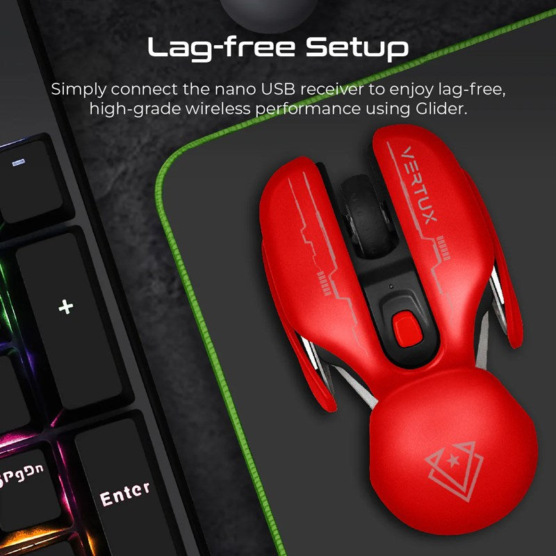 Vertux Glider High Performance Ergonomic Wireless Gaming Mouse – Red
