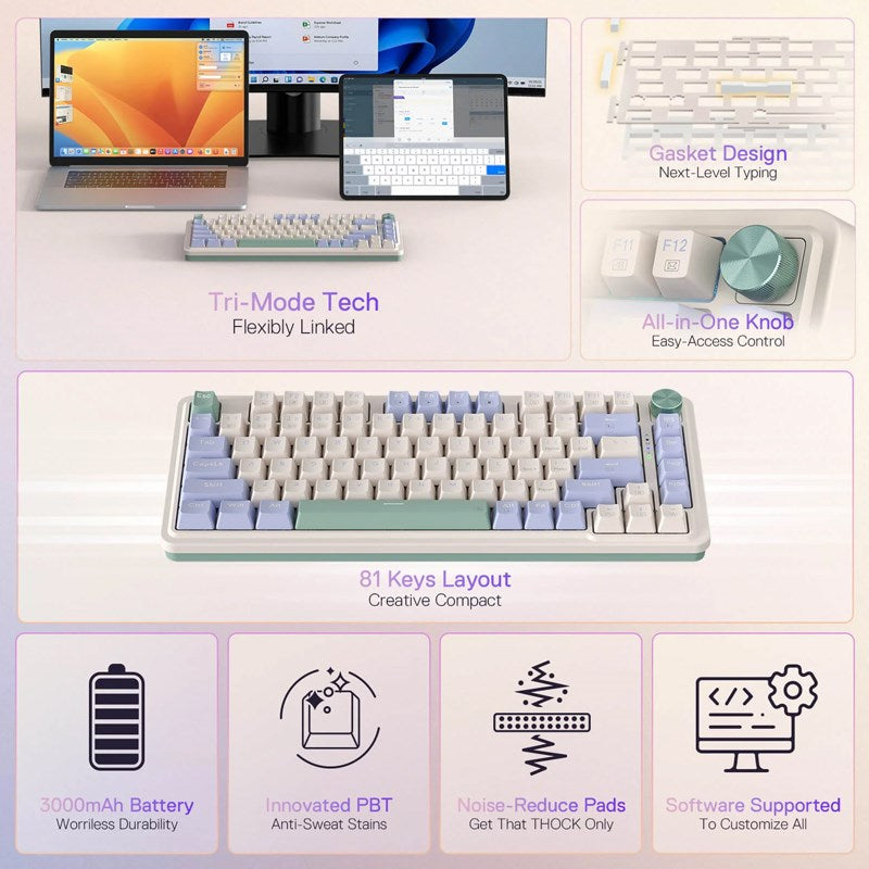 Redragon UCAL K673 PRO 75% Wireless Gasket RGB Gaming Keyboard (Red Switch) - Vintage White