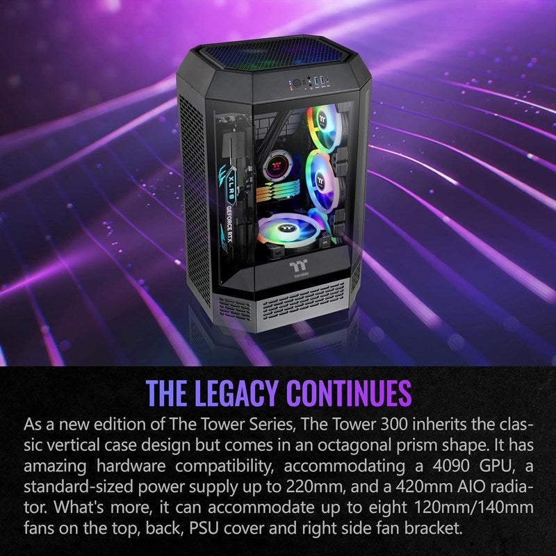 Thermaltake The Tower 300 M-ATX Micro Tower Gaming PC Case - Black (2 PWM Fans Included)
