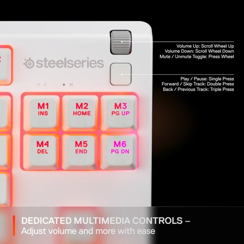 SteelSeries Apex 3 TKL Water Resistant Quiet Wired RGB Quiet Mechanical Gaming Keyboard - White (US Layout)