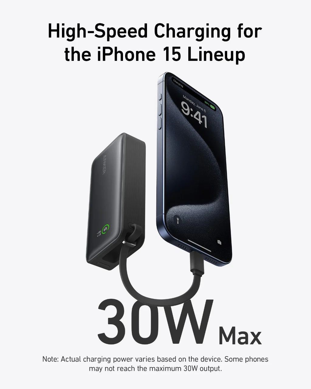 Anker Nano Power Bank (30W, Built-In USB-C Cable) 10000 PD - Black