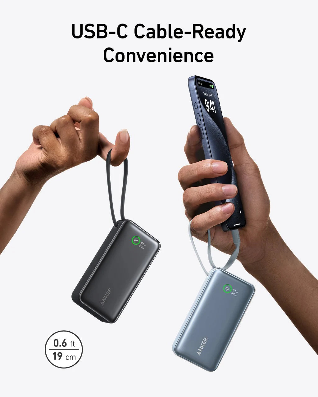 Anker Nano Power Bank (30W, Built-In USB-C Cable) 10000 PD - Black