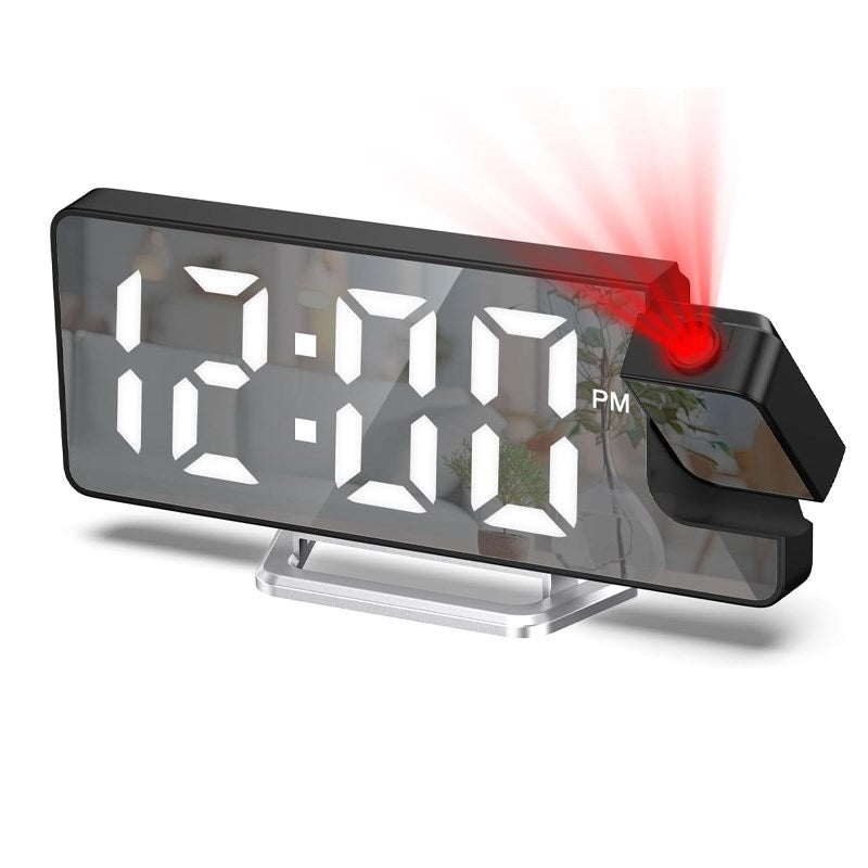 Projection Alarm Clock for Bedroom, Bedside Adjustable Brightness/Large Screen/Temperature