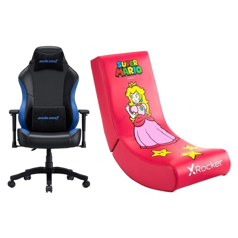 X-Rocker Nintendo All-Star Peach Video Rocker Gaming Chair + Anda Seat Luna Series Gaming Chair Large - Black/Blue