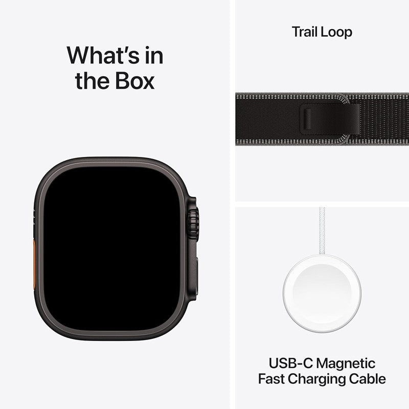 Apple Watch Ultra 3, 49mm, Black Titanium Case, Black/Charcoal Trail Loop, (GPS+Cellular)