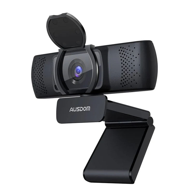 Ausdom Webcam, Autofocus Webcam with Microphone, Privacy Cover, Plug and Play USB Computer Web Camera for Pro Streaming/Online Teaching/Video Calling/Zoom/Skype (Black-1080P)
