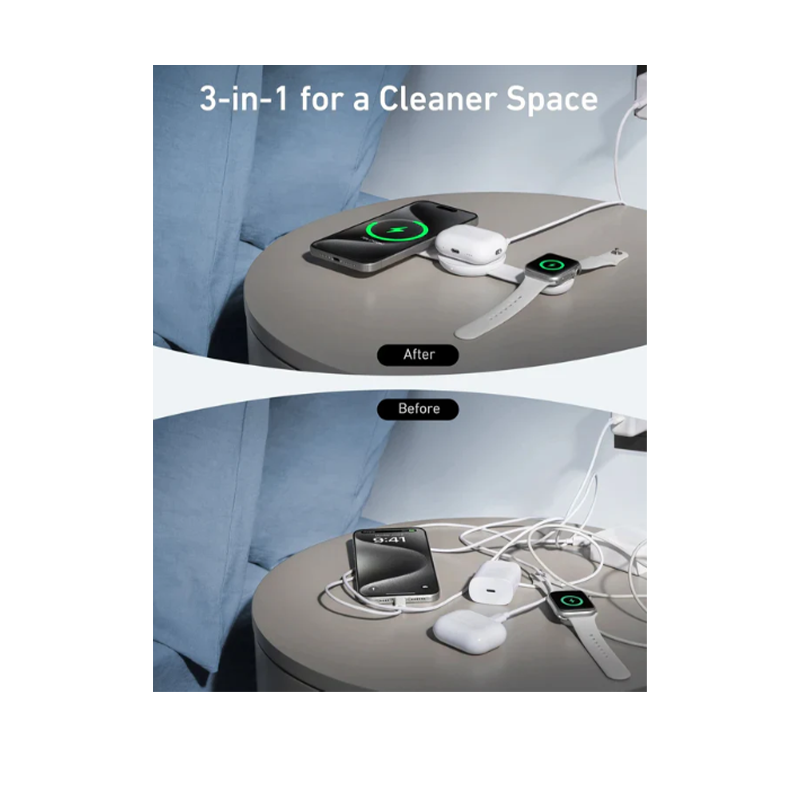 Anker MagGo Wireless Charging Station (3-in-1, Foldable Pad) with Adapter and Cable - White