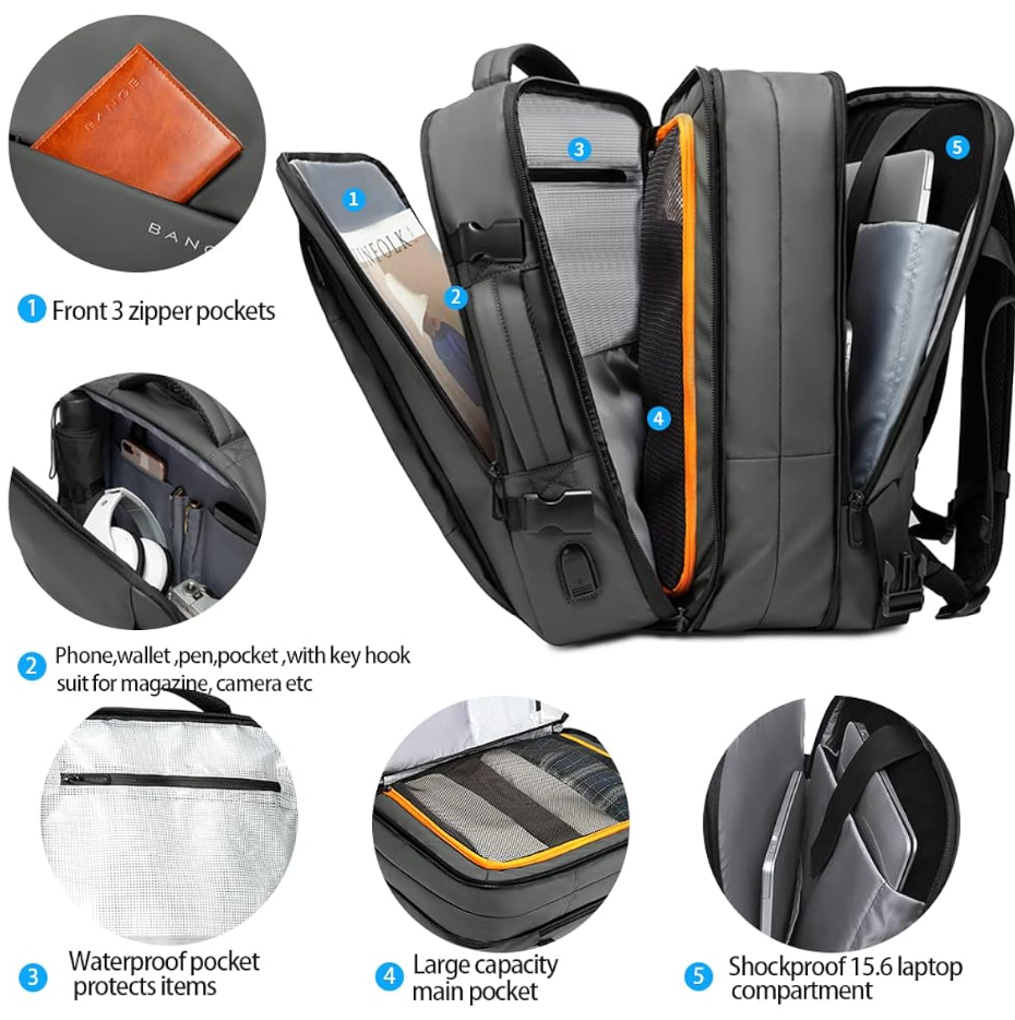 Buy BANGE Travel Backpack Business Backpack School Expandable USB Bag ...