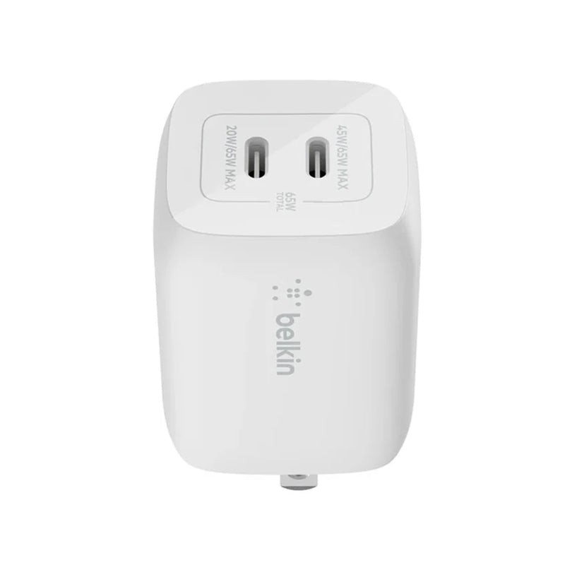 Belkin - 65W Dual Usb-C Gan Pd Wall Charger With Pps - C1/C2=65 - C1+C2=45+20, White