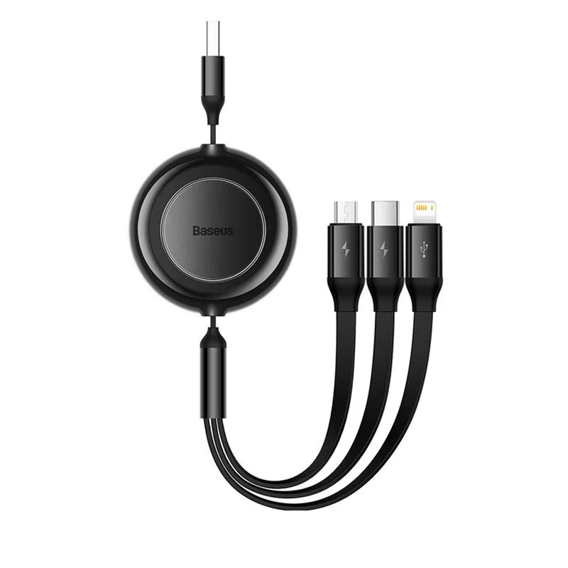 Baseus 100 Watts 3 in 1 Rectractable Cable - Black