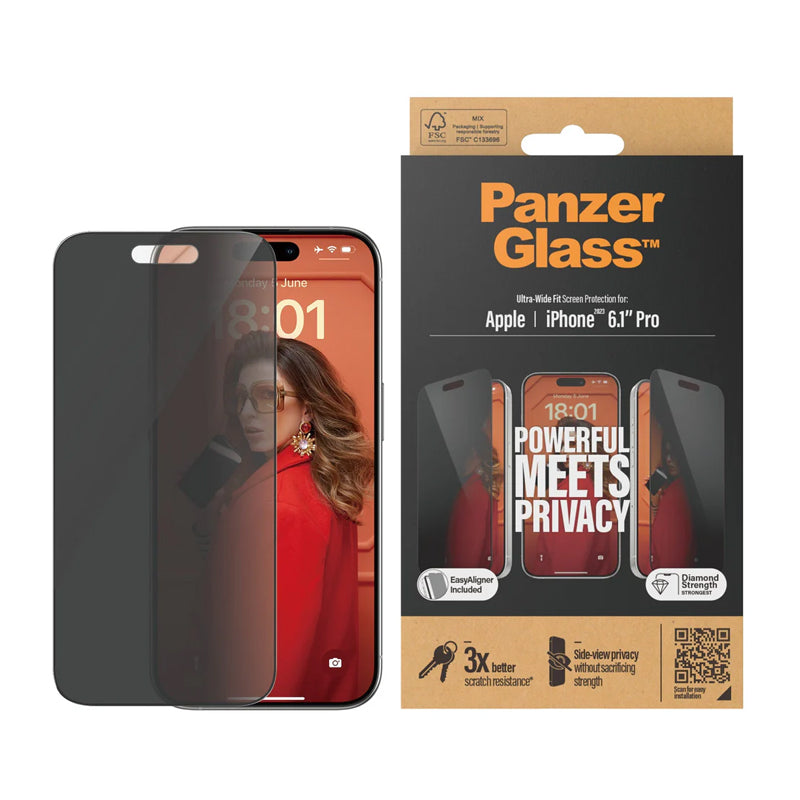 PanzerGlass Ultra Wide Fit Tempered Glass Screen Protector for iPhone 15 Plus -  Privacy