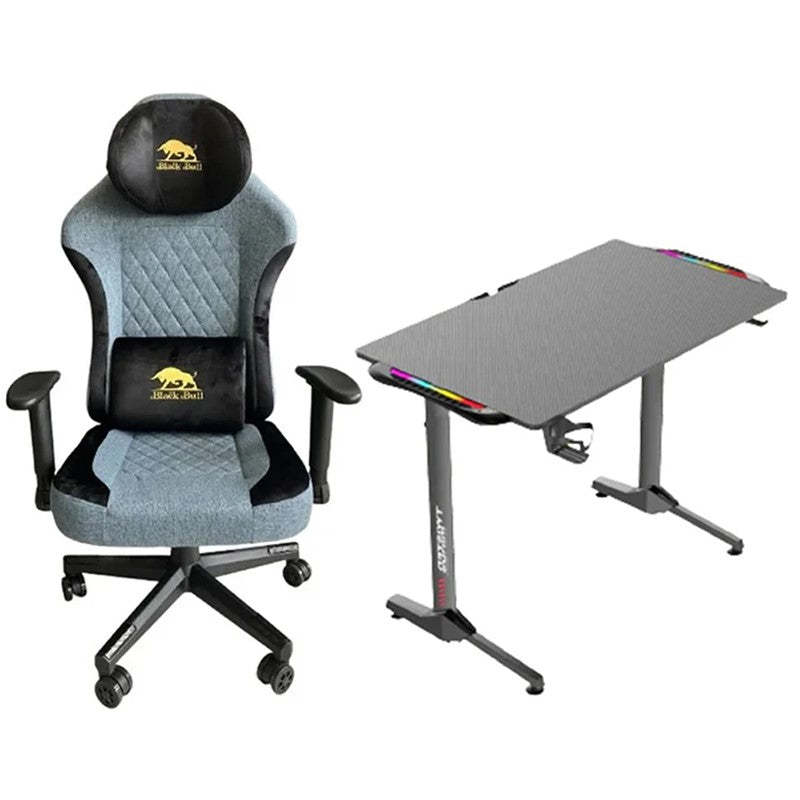 Black Bull Gaming Chair - Black/Blue + Twisted Minds T Shaped RGB Gaming Desk (Dimension: 100 cm x 60 cm x 75 cm)