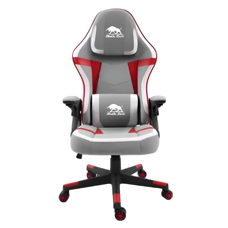 Black Bull Gaming Chair With Molded Headrest Up & Down - Fabric - Light Grey/White/Red