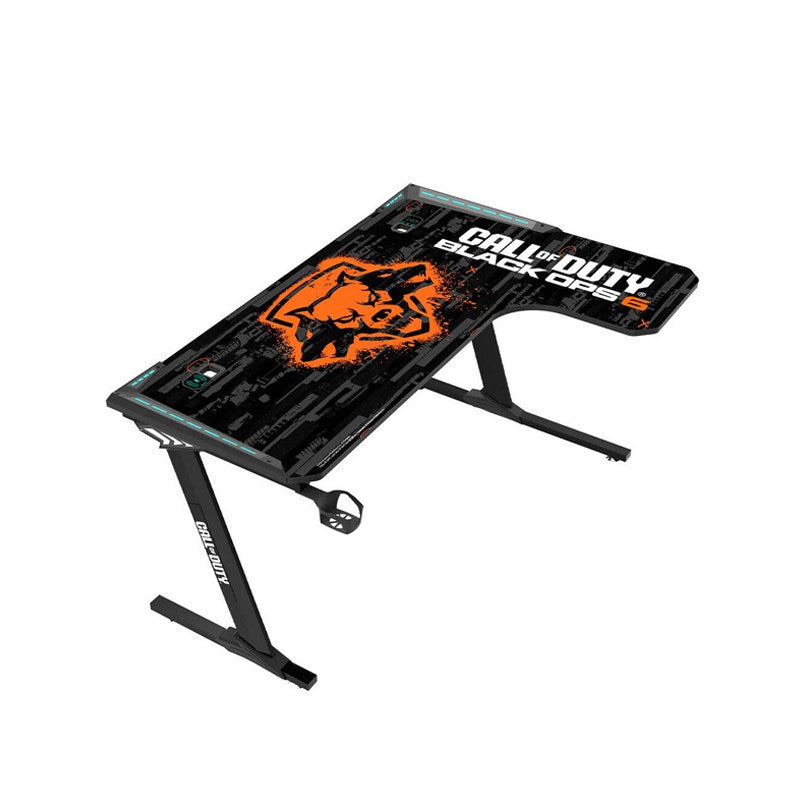 Call of Duty Flowing Light Gaming Desk With Full Table Mouse Pad, Wireless Charger, USB Splitter, Headphone Hook, Cup Holder